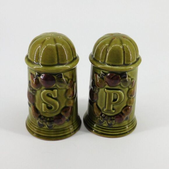 Vintage Ceramic Green Salt Pepper Shaker Set MCM Retro - Picture 3 of 5
